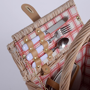 Wholesale Handcrafted Square Weaving Design Rattan Picnic <strong>Basket</strong> Cooler Food Hamper <strong>With</strong> Wooden <strong>Lid</strong> Carrying Handles - Product Image 6