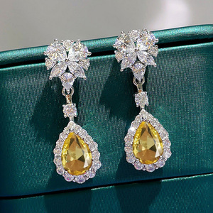 Classic <b>Water</b> Drop Earrings For Women With Red Zircon And Rhinestone Prong Setting Wedding Fashion Jewelry - Product Image 4