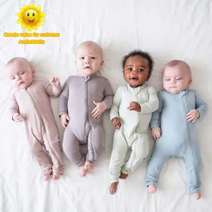 Roupa de bebê de bambu com zíper, fabricante de roupas infantis boutique para bebês, macacão de bebê com zíper, etiqueta de logotipo personalizada