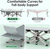 Lit de camping portable, cadre en métal robuste, double couche, tissu Oxford 1200D, lit pliant léger et portable avec matelas amovible