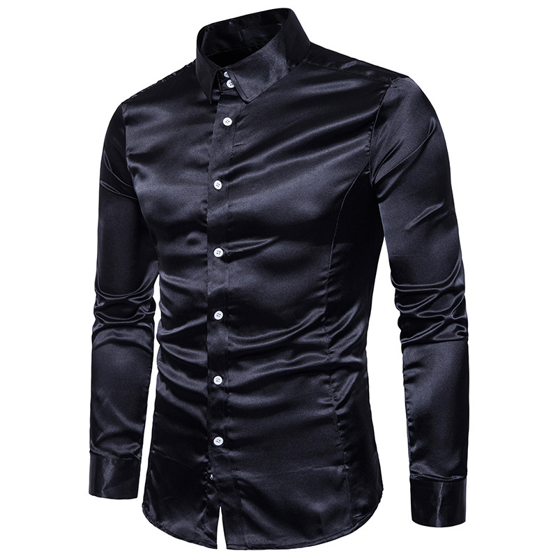 Camicia elegante da uomo in raso di seta nera