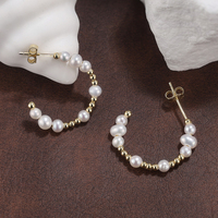 Nouvelles boucles d'oreilles créoles GPE71 pour femmes, en argent plaqué or 14 carats, avec perles d'eau douce, légères, grandes et ouvertes, de forme ronde.