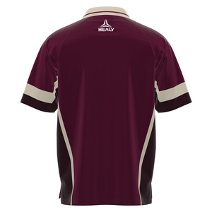 T-shirt ample respirant à col en V imprimé rayures HEALY, style streetwear, avec blocs de couleur, maillot de football bordeaux personnalisé par sublimation - Product Image 3