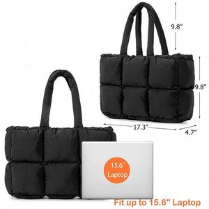 Muestra Gratis, Bolso de Mano Acolchado Grande Personalizado para Mujer, Bolso de Invierno con Relleno Suave, Bolso Tipo Satchel con Diseño de Rejilla, Bolso Tote - Product Image 4