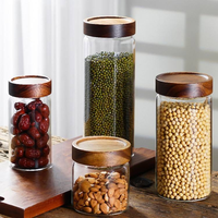 Recipiente de Vidrio Hermético al por Mayor de Fábrica con Tapa de Madera de Acacia, Frasco Transparente de Borosilicato para Almacenamiento de Alimentos Secos para Cocina