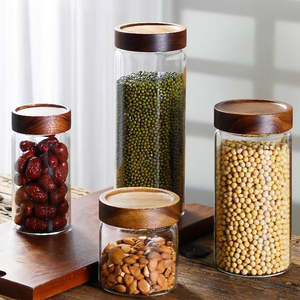 Recipiente de Vidrio Hermético al por Mayor de Fábrica con Tapa de Madera de Acacia, Frasco Transparente de Borosilicato para Almacenamiento de Alimentos Secos para Cocina - Product Image 4
