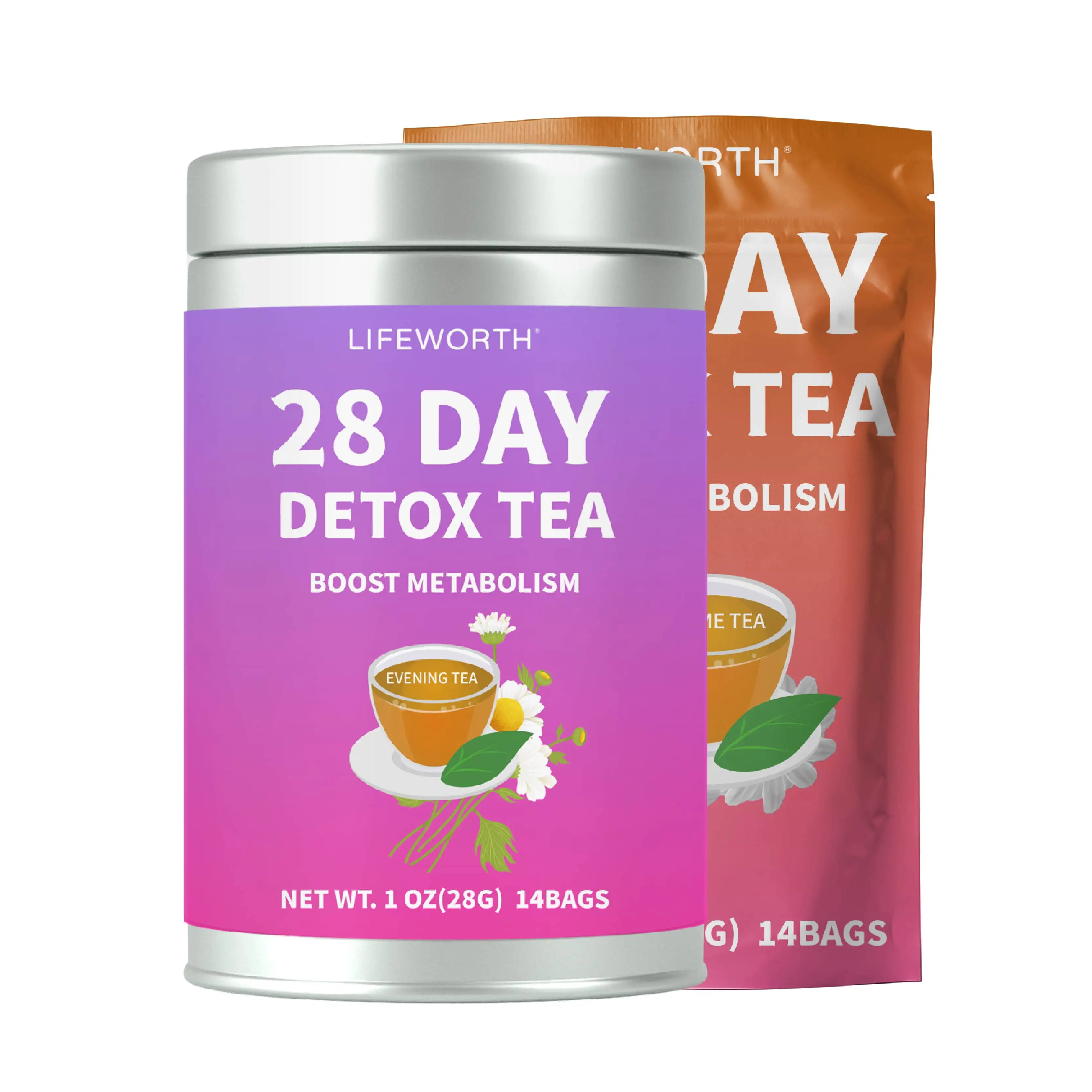 Lifeworth private label OEM weight loss 28 days detox tea with green tea extract