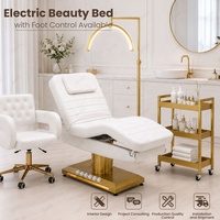 Table de massage électrique incurvée en cuir blanc personnalisable pour salon de beauté, lit de soin facial et cils avec 3 moteurs