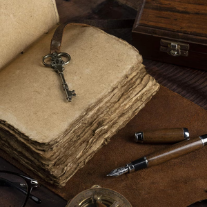 สมุดบันทึกหนังทำมือพร้อมกุญแจโบราณ กระดาษขอบดิบสไตล์วินเทจ สมุดจดบันทึกแบบเรียบง่าย - Product Image 6