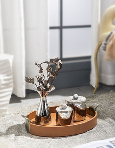 Vassoio Organizer Decorativo in Finta Pelle Argento Ovale di Lusso Personalizzato all'Ingrosso, Stampato/Lucidato, <span class=keywords><strong>per</strong></span> Casa e Hotel DASEN - Product Image 5