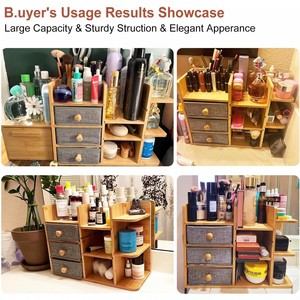 Bamboo Cosmetic Storage <b>Box</b> With Drawers Solid Wood Countertop <b>Makeup</b> Organizer - Product Image 2