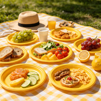 Assiettes en papier jaunes en vrac, vaisselle jetable pour les fêtes d'été, les pique-niques et les événements