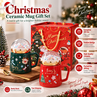 Ensemble de tasses en céramique de Noël de luxe, avec couvercle et cuillère 3D Père Noël, capacité de 400 ml, fabriqué à la main, écologique, pour la fête des pères, Pâques