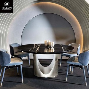 <span class=keywords><strong>Table</strong></span> à <span class=keywords><strong>manger</strong></span> ronde moderne de luxe en marbre naturel noir sur mesure pour 6, 8 et 10 <span class=keywords><strong>personnes</strong></span> - Product Image 2