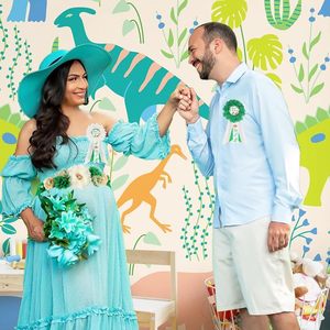 Kit de ceinture de maternité et de déguisement pour baby shower Thème <span class=keywords><strong>Dinosaure</strong></span> Vert 'Hatching Soon' avec ceinture de ventre et épingles de corsage pour future maman et future <span class=keywords><strong>papa</strong></span> - Product Image 5