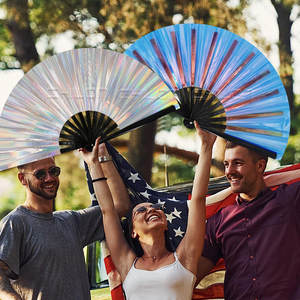 Tùy Chỉnh Gấp Tay Rave Fan Clack Cầm Tay Rave Fan Ba Chiều Laser Màu Sắc Sơn Cho Lễ Hội Cầu Vồng Trang Phục Disco - Product Image 1