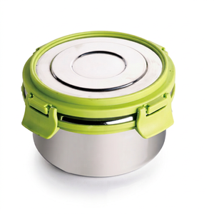 Conteneur Rond en Acier Inoxydable FUSION STEEL 400 ML avec Couvercle en Plastique Vert, Scellé Hermétiquement, à un Seul Niveau, Taille Moyenne - Product Image 2