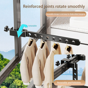 SANIPRO Séchoir pliant <span class=keywords><strong>mural</strong></span> sans perçage en alliage d'aluminium, à un seul niveau, avec clip de fixation pour barre de protection de fenêtre, antivol - Product Image 3