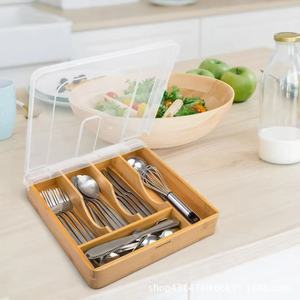 Cross-border bamboo <b>kitchen</b> tableware <b>storage</b> <b>box</b> with knife, fork, and chopstick organizer; wooden <b>kitchen</b> cabinet tableware - Product Image 3