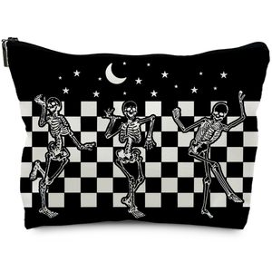 Venta al por mayor regalo de Halloween Spooky Gothic Girls bolsa de <span class=keywords><strong>maquillaje</strong></span> bolsa de almacenamiento de cosméticos bolsa con <span class=keywords><strong>esqueleto</strong></span> de baile gótico bolsa de cepillos de lino - Product Image 1
