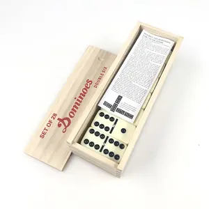 Jeu de dominos en plastique à 28 carreaux ivoire blanc double six dominos à pois noirs avec spinner central dans une boîte en bois