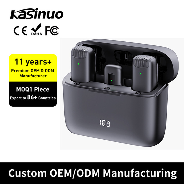 S1 2.4G Wireless Lavalier Microphone Dual Mics DSP Noise Reduction Real Time Monitor with Charging Case for Vlog Live Streaming