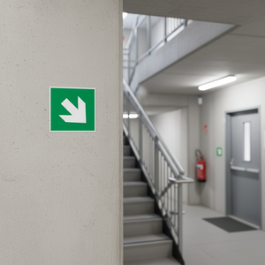 Segno di uscita di emergenza conforme alla 7010 ISO: freccia destra PVC 200x200mm - Product Image 3
