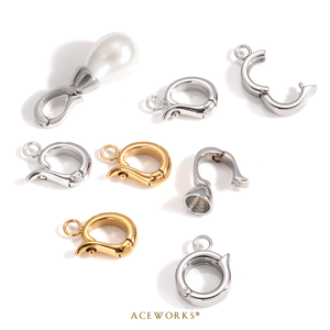 Galerie de fermoirs à ressort |   Fermoirs mousquetons en acier inoxydable plaqué or PVD 18 carats avec anneau à ressort articulé et zircon pour bijoux - Product Image 5