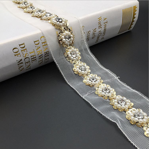Handmade Wide Border Sequin <strong>Beaded</strong> Organza Lace <strong>Trim</strong> for Ladies Clothes - Product Image 5