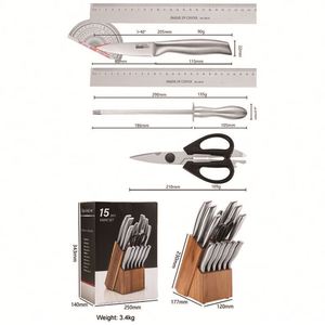 High Carbon Stainless Steel 15-Piece <b>Kitchen</b> <b>Knife</b> Set <b>Sharp</b> Blade Ergonomic Handle Cooking Cutlery <b>Knives</b> Kits with Wood Block - Product Image 4