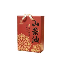 Boîte cadeau ondulée en carton ondulé F Flute, vente en gros, pour emballage d'huile, avec poignée en corde, rouge festif, estampage à chaud or, logo personnalisé
