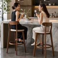 Tabouret de bar moderne en bois de noyer massif, dossier incurvé, hauteur de comptoir, chaise de cuisine/pub, tabouret de bar commercial en bois avec repose-pieds