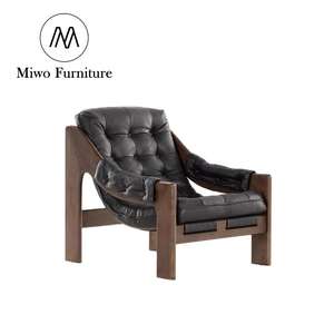 Hôtel nordique rétro <span class=keywords><strong>fauteuil</strong></span> inclinable cadre en bois de chêne salon sièges en <span class=keywords><strong>cuir</strong></span> noir chambres modernes salon <span class=keywords><strong>Club</strong></span> chaise d'appoint - Product Image 1