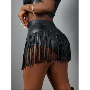 FOXA Women's Tassel PU Leather Mini <b>Shorts</b> High Waisted <b>Fringe</b> Club Party Hot Pants Rave Wear - Product Image 2