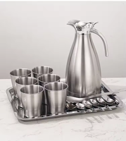 Ensemble de vaisselle de luxe en acier inoxydable 19 pièces avec tasses, couverts, chauffe-plats thermique, gourde isotherme, dîner