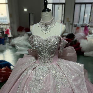 Robe de bal moderne rose pâle pour Quinceañera, style princesse, avec décolleté cœur, dentelle perlée, longueur ras du sol, traîne chapelle, Xs175 - Product Image 6