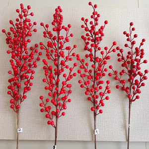 DREA Longue tige, 12 fourches, fleurs artificielles, baies rouges, fausse plante, branches de baies artificielles pour la décoration - Product Image 1