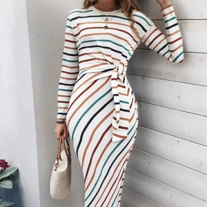 Robe décontractée plissée à manches longues imprimée à la mode pour femmes - Product Image 1
