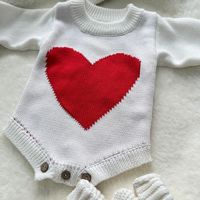 Pasgeboren baby hart jacquard gebreide romper 100% katoen gebreide romper met lange mouwen Valentijn baby fotografie outfit