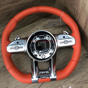 Volant de voiture DOS pour poignée en cuir entièrement orange avec cadre argenté pour Benz W176 W213 W205 W253 C220 <span class=keywords><strong>ClE</strong></span> ClS AMG 2016-2019 - Product Image 1