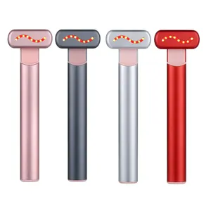 4 In 1 Facial Skincare Tool Red LED Light Therapy Device EMS Microcurrent Face Neck Massage Anti-Aging Eye Face Beauty Wand