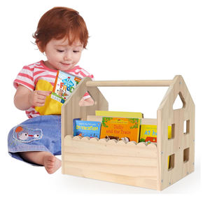 Estantería de Madera con Forma de Casa para Cuarto de Niños, Librería Pequeña para Bebés, Librería Montessori de Doble Cara con Diseño Festoneado para Niños de 1 a 5 Años - Product Image 1