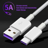 Câble de charge rapide Type C Premium 1m 5A, câble USB C haute vitesse, câble de données Type C en PVC blanc, câble de charge super rapide pour Huawei