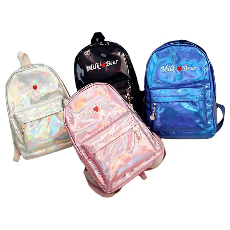 Tas Punggung Anak Perempuan Tahan Air Ransel Tas Sekolah Funky Shiny PVC untuk Remaja Perempuan Poliester Kustom Tas Ransel Hari Uniseks Huruf