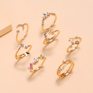 Cute Butterfly Flower Crystal <b>Rings</b> Set For Women Gift Alloy Jewelry 7 Piece Stackable <b>Rings</b> With <b>Moon</b> Star Design - Product Image 2