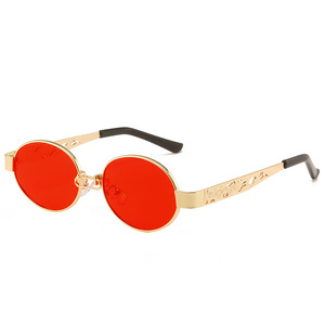 Gafas de Sol Unisex de Moda, Montura Completa Dorada, Estilo Steampunk, Ovaladas Pequeñas, Protección UV400 - Product Image 2