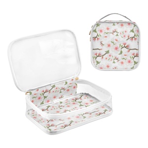 Sac de voyage pour maquillage femme 2 pièces, design floral personnalisé, étanche, grande capacité, poignée souple, PVC transparent - Product Image 3
