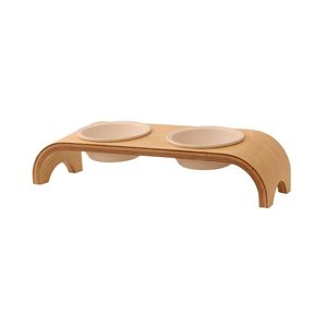 Bol incliné en céramique pour chien et chat avec support en bois, bol de nourriture et d'eau pour bouledogue incliné sans glissement pour chats chiens moyens visage animaux de compagnie - Product Image 4