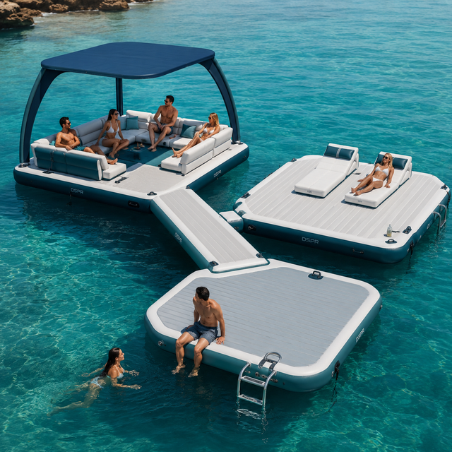 Inflatable Floating Dock for Water Party Events, Large Round Water Platform for Group Fun and Relaxation