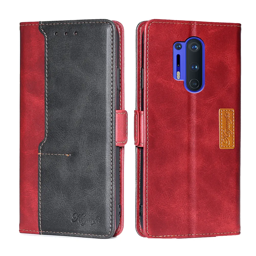 Contrast Color PU Leather Wallet Flip Magnetic Sleep Awake Case For One Plus 8 Pro Back Cover